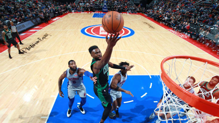 DETROIT, MI - OCTOBER 27: Jaylen Brown #7 of the Boston Celtics goes to the basket against the Detroit Pistons on October 27, 2018 at Little Caesars Arena in Detroit, Michigan. NOTE TO USER: User expressly acknowledges and agrees that, by downloading and/or using this photograph, user is consenting to the terms and conditions of the Getty Images License Agreement. Mandatory Copyright Notice: Copyright 2018 NBAE (Photo by Brian Sevald/NBAE via Getty Images)