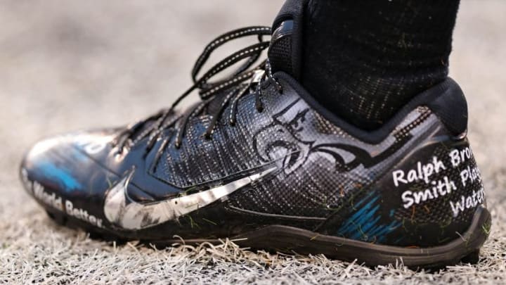 Dec 4, 2016; Cincinnati, OH, USA; A view of the cleats worn by Philadelphia Eagles defensive end Connor Barwin (98) at Paul Brown Stadium. The Bengals won 32-14. Mandatory Credit: Aaron Doster-USA TODAY Sports