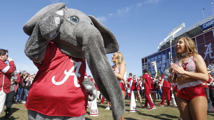 Jan 1, 2020; Orlando, Florida, USA; Alabama Crimson Tide mascot Big Al entertains the fans before the game against the Michigan Wolverines at Camping World Stadium. Mandatory Credit: Reinhold Matay-USA TODAY Sports