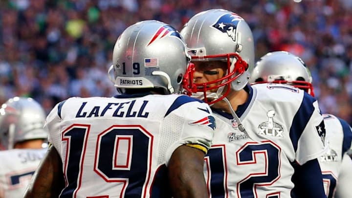 GLENDALE, AZ - FEBRUARY 01: Brandon LaFell #19 celebrates after scoring a touchdown with Tom Brady #12 of the New England Patriots during Super Bowl XLIX at University of Phoenix Stadium on February 1, 2015 in Glendale, Arizona. (Photo by Tom Pennington/Getty Images) GLENDALE, AZ - FEBRUARY 01: Brandon LaFell #19 celebrates after scoring a touchdown with Tom Brady #12 of the New England Patriots during Super Bowl XLIX at University of Phoenix Stadium on February 1, 2015 in Glendale, Arizona. (Photo by Tom Pennington/Getty Images)