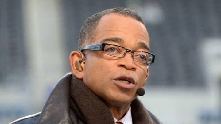 Dec 2, 2013; Seattle, WA, USA; ESPN broadcaster Stuart Scott on the Monday Night Countdown set before the NFL game between the New Orleans Saints and the Seattle Seahawks at CenturyLink Field. Mandatory Credit: Kirby Lee-USA TODAY Sports