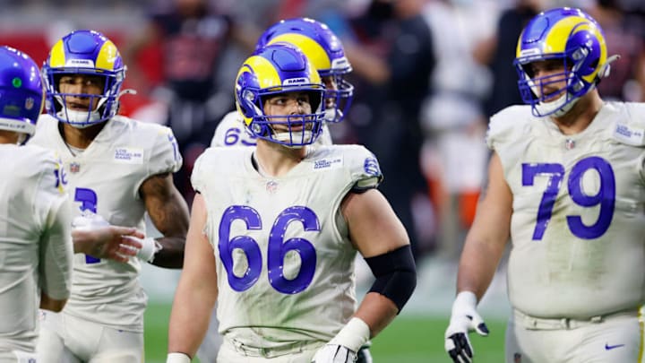 GLENDALE, ARIZONA - DECEMBER 06: Center Austin Blythe #66 of the Los Angeles Rams during the NFL game against the Arizona Cardinals at State Farm Stadium on December 06, 2020 in Glendale, Arizona. The Rams defeated the Cardinals 38-28. (Photo by Christian Petersen/Getty Images)