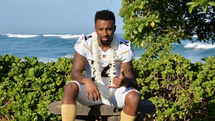 Jan 29, 2016; Kahuku, HI, USA; Miami Dolphins receiver Jarvis Landry (14) during 2016 Pro Bowl photo day at Turtle Bay Resort. Mandatory Credit: Kirby Lee-USA TODAY Sports