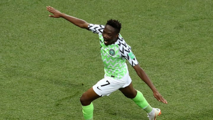 VOLGOGRAD, RUSSIA - JUNE 22: Ahmed Musa of Nigeria celebrates after scoring his team's second goal during the 2018 FIFA World Cup Russia group D match between Nigeria and Iceland at Volgograd Arena on June 22, 2018 in Volgograd, Russia. (Photo by Kevin C. Cox/Getty Images)