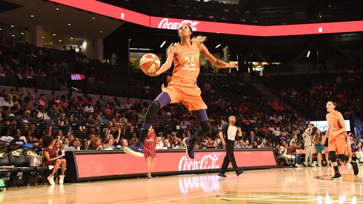 ATLANTA, GA – JUNE 3: DeWanna Bonner #24 of the Phoenix Mercury goes to the basket against the Atlanta Dream on June 3, 2018 at Hank McCamish Pavilion in Atlanta, Georgia. NOTE TO USER: User expressly acknowledges and agrees that, by downloading and/or using this Photograph, user is consenting to the terms and conditions of the Getty Images License Agreement. Mandatory Copyright Notice: Copyright 2018 NBAE (Photo by Scott Cunningham/NBAE via Getty Images)