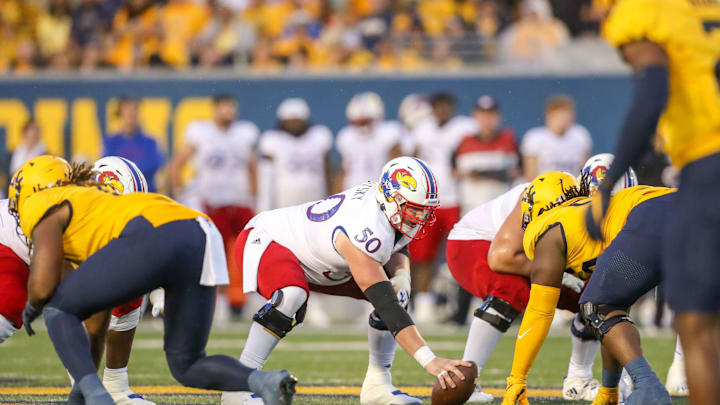 Kansas Jayhawks offensive lineman Mike Novitsky (50)  Mandatory Credit: Ben Queen-USA TODAY Sports