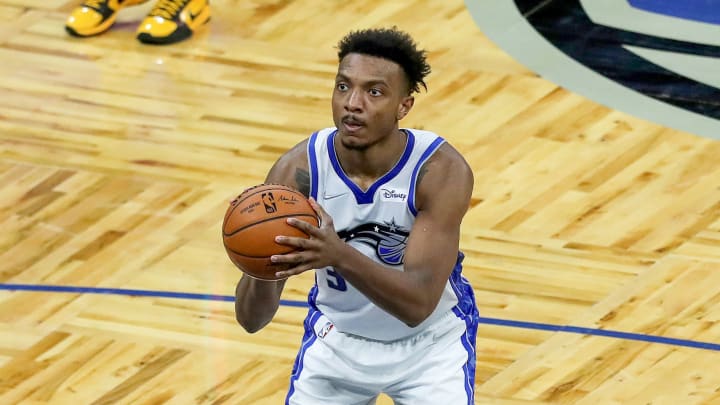 ORLANDO, FL – APRIL 12: Wendell Carter Jr. #34 of the Orlando Magic attempts a free throw against the San Antonio Spurs during the second half at Amway Center on April 12, 2021 in Orlando, Florida. NOTE TO USER: User expressly acknowledges and agrees that, by downloading and or using this photograph, User is consenting to the terms and conditions of the Getty Images License Agreement. (Photo by Alex Menendez/Getty Images)