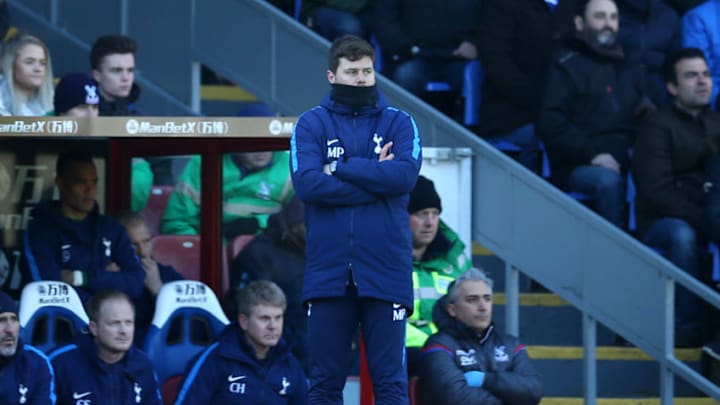 LONDON, ENGLAND - FEBRUARY 25: Mauricio Pochettino, Manager of Tottenham Hotspur looks on during the Premier League match between Crystal Palace and Tottenham Hotspur at Selhurst Park on February 25, 2018 in London, England. (Photo by Steve Bardens/Getty Images)