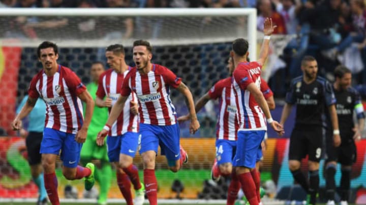 MADRID, SPAIN – MAY 10: Saul Niguez of Atletico Madrid celebrates. (Photo by Laurence Griffiths/Getty Images)