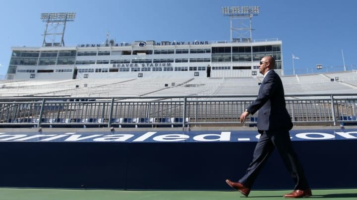 Apr 16, 2016; University Park, PA, USA; Penn State Nittany Lions head coach James Franklin walks the field before the Blue White spring game at Beaver Stadium. Mandatory Credit: Matthew O