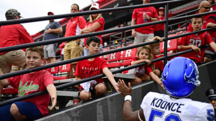 PISCATAWAY, NJ – SEPTEMBER 22: Malcolm Koonce #50 of the Buffalo Bulls high-fives fans after the game against the Rutgers Scarlet Knights at HighPoint.com Stadium on September 22, 2018 in Piscataway, New Jersey. Buffalo won 42-13. (Photo by Corey Perrine/Getty Images)