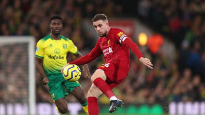 NORWICH, ENGLAND – FEBRUARY 15: Jordan Henderson of Liverpool during the Premier League match between Norwich City and Liverpool FC at Carrow Road on February 15, 2020 in Norwich, United Kingdom. (Photo by Catherine Ivill/Getty Images)