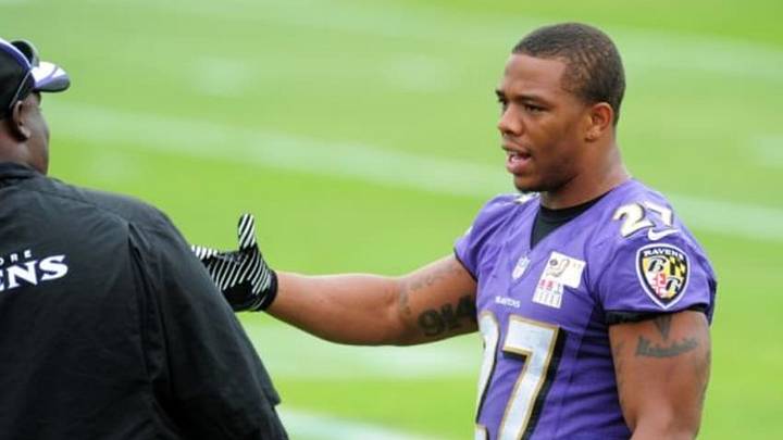 Jun 19, 2014; Baltimore, MD, USA; Baltimore Ravens running back Ray Rice (27) talks during minicamp at the Under Armour Performance Center. Mandatory Credit: Evan Habeeb-USA TODAY Sports Jun 19, 2014; Baltimore, MD, USA; Baltimore Ravens running back Ray Rice (27) talks during minicamp at the Under Armour Performance Center. Mandatory Credit: Evan Habeeb-USA TODAY Sports