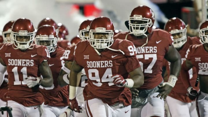 NORMAN, OK - NOVEMBER 11: The Oklahoma Sooners take the field before the game against the TCU Horned Frogs at Gaylord Family Oklahoma Memorial Stadium on November 11, 2017 in Norman, Oklahoma. Oklahoma defeated TCU 38-20. (Photo by Brett Deering/Getty Images) *** Local Caption ***