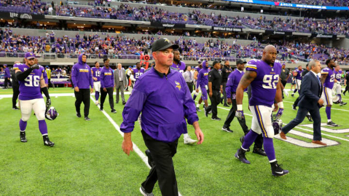 MINNEAPOLIS, MN - OCTOBER 1: Minnesota Vikings head coach Mike Zimmer on field after the game against the Detroit Lions on October 1, 2017 at U.S. Bank Stadium in Minneapolis, Minnesota. The Lions defeated the Vikings 14-7. (Photo by Adam Bettcher/Getty Images)