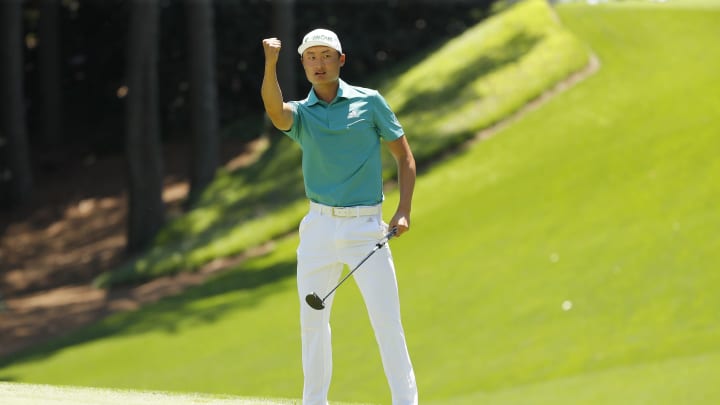 AUGUSTA, GEORGIA – APRIL 10: Haotong Li of China reacts during the Par 3 Contest prior to the Masters at Augusta National Golf Club on April 10, 2019 in Augusta, Georgia. (Photo by Kevin C. Cox/Getty Images)