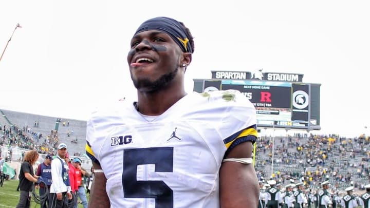 Oct 29, 2016; East Lansing, MI, USA; Michigan Wolverines linebacker Jabrill Peppers (5) walks off the field after a game against the Michigan State Spartans at Spartan Stadium. Mandatory Credit: Mike Carter-USA TODAY Sports