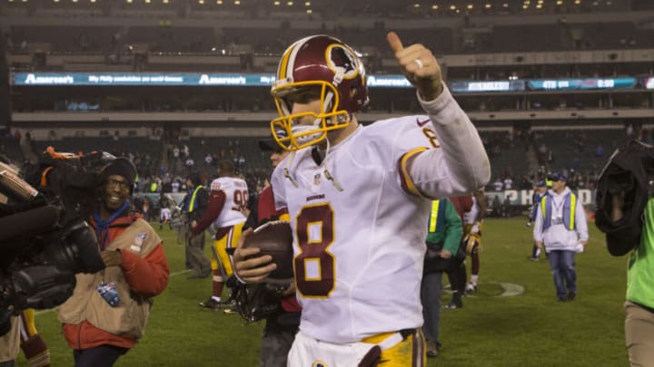 PHILADELPHIA, PA - DECEMBER 26: Kirk Cousins #8 of the Washington Redskins celebrates at the end of the game against the Philadelphia Eagles on December 26, 2015 at Lincoln Financial Field in Philadelphia, Pennsylvania. The Redskins defeated the Eagles 38-24. (Photo by Mitchell Leff/Getty Images)