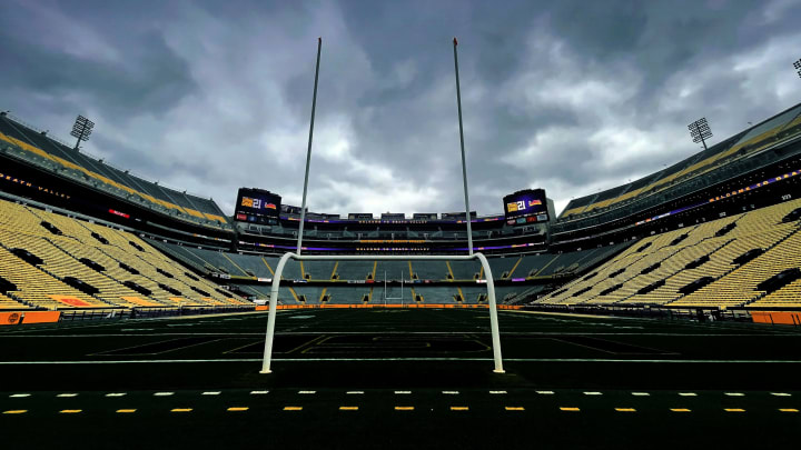 Apr 17, 2021; Baton Rouge, Louisiana, USA; Detailed view of Tiger Stadium after the annual Purple and White spring game at Tiger Stadium. Mandatory Credit: Stephen Lew-USA TODAY Sports