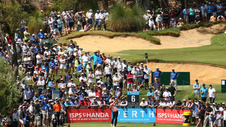PERTH, AUSTRALIA - FEBRUARY 28: Peter Uihlein of the USA plays his tee shot on the 6th hole during day four of the 2016 Perth International at Karrinyup GC on February 28, 2016 in Perth, Australia. (Photo by Paul Kane/Getty Images)