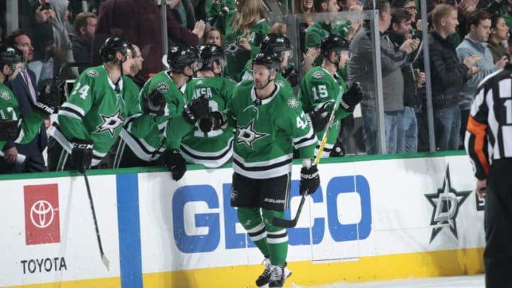 DALLAS, TX - DECEMBER 29: Alexander Radulov #47 of the Dallas Stars celebrates a goal against the Detroit Red Wings at the American Airlines Center on December 29, 2018 in Dallas, Texas. (Photo by Glenn James/NHLI via Getty Images)
