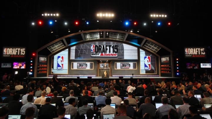 Jun 25, 2015; Brooklyn, NY, USA; NBA commissioner Adam Silver addresses the crowd before the first round of the 2015 NBA Draft at Barclays Center. Mandatory Credit: Brad Penner-USA TODAY Sports