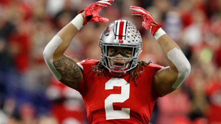 INDIANAPOLIS, INDIANA - DECEMBER 01: J.K. Dobbins #2 of the Ohio State Buckeyes celebrates after a play against the Northwestern Wildcats at Lucas Oil Stadium on December 01, 2018 in Indianapolis, Indiana. (Photo by Joe Robbins/Getty Images)