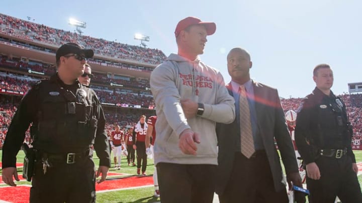 LINCOLN, NE - OCTOBER 27: Nebraska Cornhuskers head coach Scott Frost walks back to the locker room at halftime during the game between the Bethune-Cookman Wildcats and the Nebraska Cornhuskers on Saturday October 27, 2018 at Memorial Stadium in Lincoln, Nebraska. (Photo by Nick Tre. Smith/Icon Sportswire via Getty Images)