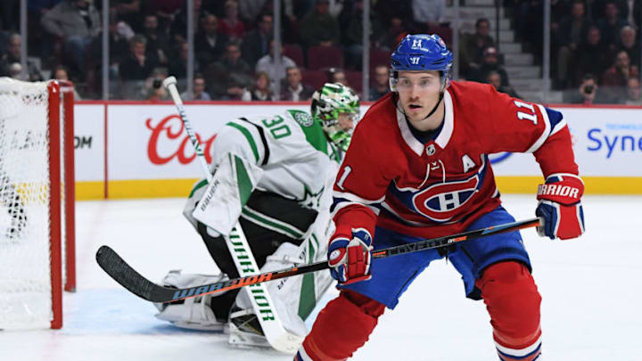 MONTREAL, QC - OCTOBER 30: Brendan Gallagher #11 of the Montreal Canadiens skates for the puck against the Dallas Stars in the NHL game at the Bell Centre on October 30, 2018 in Montreal, Quebec, Canada. (Photo by Francois Lacasse/NHLI via Getty Images)