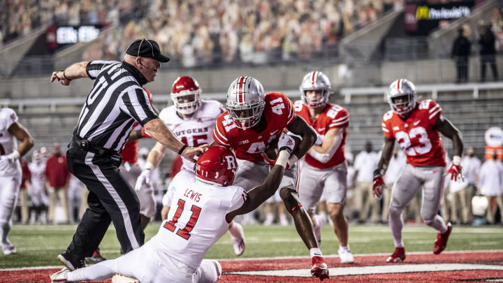 The Ohio State Football team handled Rutgers easily a year ago, but the Scarlet Knights will be improved in 2021. (Photo by Benjamin Solomon/Getty Images)