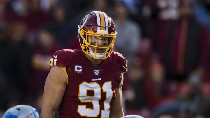 LANDOVER, MD – NOVEMBER 24: Ryan Kerrigan #91 of the Washington Redskins lines up against the Detroit Lions during the first half at FedExField on November 24, 2019 in Landover, Maryland. (Photo by Scott Taetsch/Getty Images)