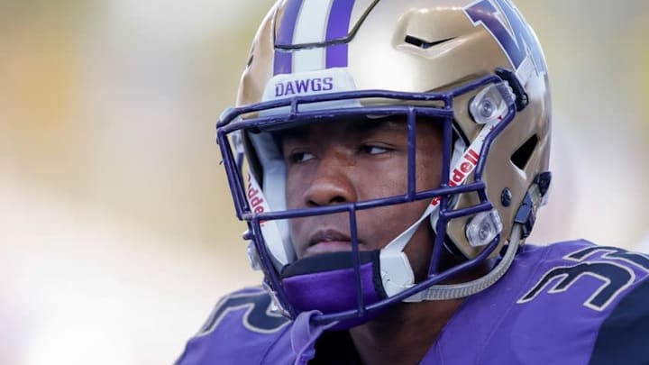 Sep 30, 2016; Seattle, WA, USA; Washington Huskies defensive back Budda Baker (32) warms-up before the start of a game against the Stanford Cardinal at Husky Stadium. Washington won 44-6. Mandatory Credit: Jennifer Buchanan-USA TODAY Sports