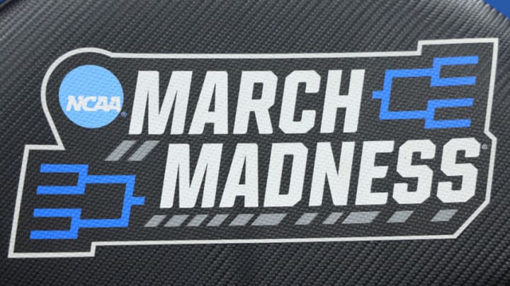 DAYTON, OHIO - MARCH 14: A detailed view of the March Madness logo is seen prior to the First Four of the NCAA Men's Basketball Tournament at University of Dayton Arena on March 14, 2023 in Dayton, Ohio. (Photo by Andy Lyons/Getty Images)