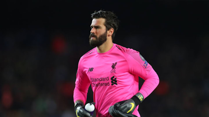 BARCELONA, SPAIN - MAY 01: Alisson Becker of Liverpool during the UEFA Champions League Semi Final first leg match between Barcelona and Liverpool at the Nou Camp on May 01, 2019 in Barcelona, Spain. (Photo by Catherine Ivill/Getty Images)