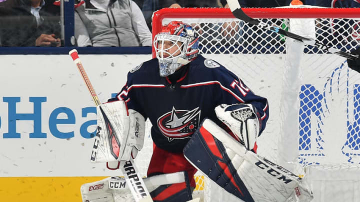 COLUMBUS, OH - OCTOBER 23: Goaltender Sergei Bobrovsky #72 of the Columbus Blue Jackets defends the net against the Arizona Coyotes on October 23, 2018 at Nationwide Arena in Columbus, Ohio. (Photo by Jamie Sabau/NHLI via Getty Images)