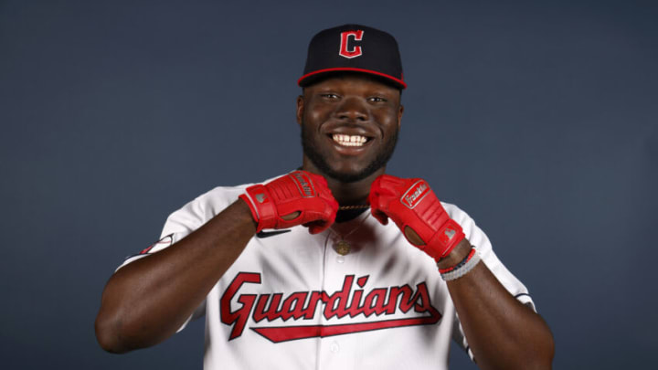 Oscar Gonzalez of the Cleveland Guardians poses during Photo Day