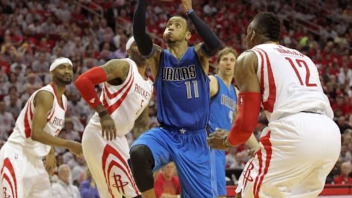 Apr 21, 2015; Houston, TX, USA; Dallas Mavericks guard Monta Ellis (11) drives against the Houston Rockets in the second half in game two of the first round of the NBA Playoffs at Toyota Center. Rockets won 111 to 99. Mandatory Credit: Thomas B. Shea-USA TODAY Sports