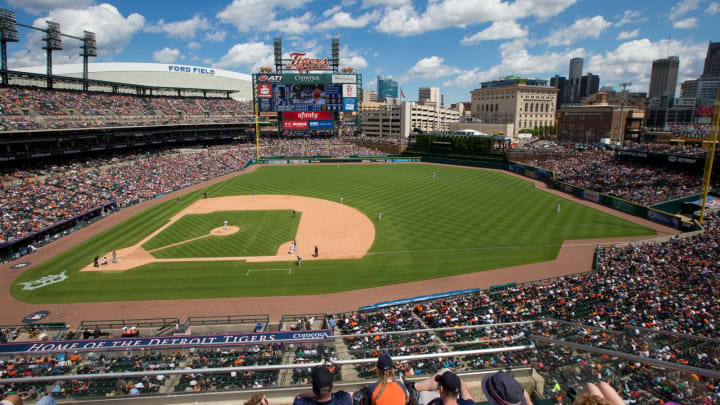 DETROIT, MI – JUNE 28: A wide view of Comerica Park during a MLB game between the Detroit Tigers and the Chicago White Sox on June 28, 2015 in Detroit, Michigan. The Tigers win on a walk off home run 5-4. (Photo by Dave Reginek/Getty Images)