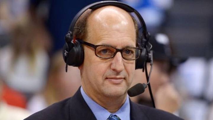 May 11, 2014; Los Angeles, CA, USA; ESPN broadcaster Jeff Van Gundy during game four of the second round of the 2014 NBA Playoffs between the Oklahoma City Thunder and the Los Angeles Clippers at Staples Center. Mandatory Credit: Kirby Lee-USA TODAY Sports