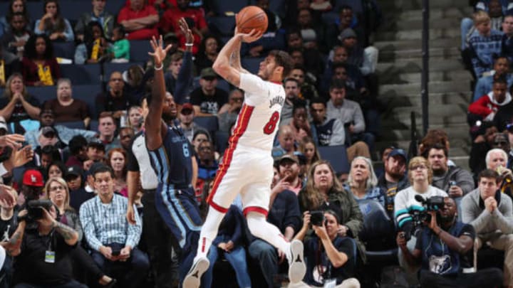 MEMPHIS, TN – DECEMBER 14: Tyler Johnson #8 of the Miami Heat shoots the ball against the Memphis Grizzlies on December 14, 2018 at FedExForum in Memphis, Tennessee. NOTE TO USER: User expressly acknowledges and agrees that, by downloading and or using this photograph, User is consenting to the terms and conditions of the Getty Images License Agreement. Mandatory Copyright Notice: Copyright 2018 NBAE (Photo by Joe Murphy/NBAE via Getty Images)