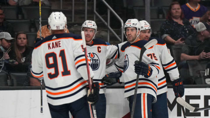 Edmonton Oilers Celebrating A Goal Scored. Mandatory Credit: Kirby Lee-USA TODAY Sports