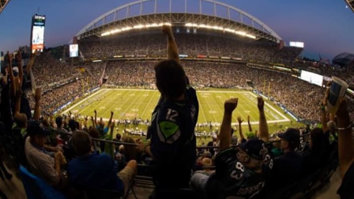 Sep 4, 2014; Seattle, WA, USA; General view of CenturyLink Field as Seattle Seahawks fans celebrate during the third quarter against the Green Bay Packers. The Seahawks defeated the Packers 36-16. Mandatory Credit: Kyle Terada-USA TODAY Sports