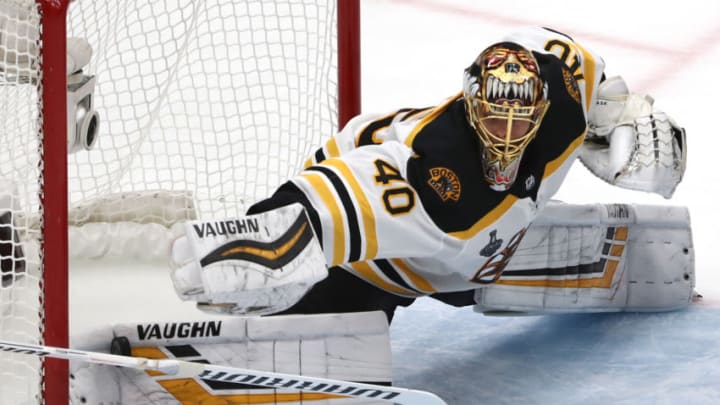 ST LOUIS, MISSOURI - JUNE 09: Tuukka Rask #40 of the Boston Bruins allows a third period goal to Ryan O'Reilly (not pictured) #90 of the St. Louis Blues in Game Six of the 2019 NHL Stanley Cup Final at Enterprise Center on June 09, 2019 in St Louis, Missouri. (Photo by Jamie Squire/Getty Images)