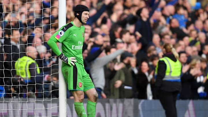 LONDON, ENGLAND - FEBRUARY 04: Petr Cech of Arsenal reacts after a mistake led to Cesc Fabregas of Chelsea scoring his team's thirs goal during the Premier League match between Chelsea and Arsenal at Stamford Bridge on February 4, 2017 in London, England. (Photo by Mike Hewitt/Getty Images)