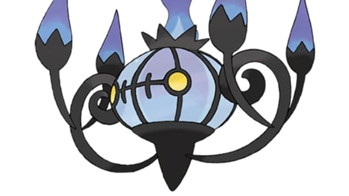 Chandelure, the ghastly chandelier Pokémon. We do not advise trying to swing from it