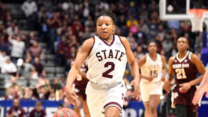 NASHVILLE, TN - MARCH 03: Mississippi State Lady Bulldogs guard Morgan William (2) ;usher the ball on a fast break against the Texas A