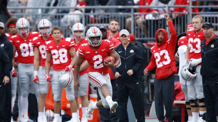 COLUMBUS, OH - SEPTEMBER 08: J.K. Dobbins #2 of the Ohio State Buckeyes run the ball down the sideline in the second quarter of the game against the Rutgers Scarlet Knights at Ohio Stadium on September 8, 2018 in Columbus, Ohio. (Photo by Joe Robbins/Getty Images) COLUMBUS, OH - SEPTEMBER 08: J.K. Dobbins #2 of the Ohio State Buckeyes run the ball down the sideline in the second quarter of the game against the Rutgers Scarlet Knights at Ohio Stadium on September 8, 2018 in Columbus, Ohio. (Photo by Joe Robbins/Getty Images)