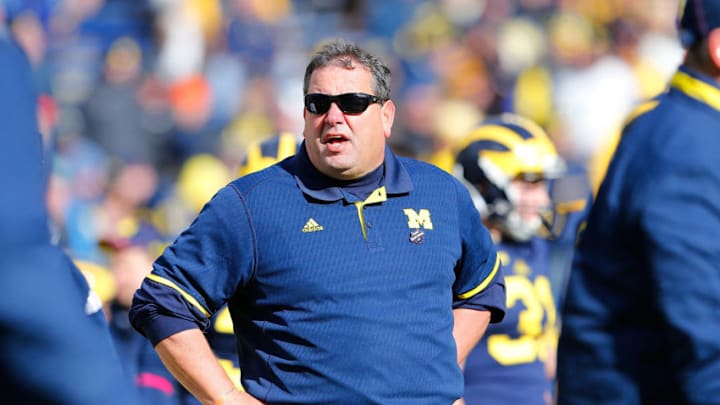 ANN ARBOR, MI - NOVEMBER 01: Michigan Wolverines head football coach Brady Hoke watches the pregame warm ups prior to the start of the game against the Indiana Hoosiers at Michigan Stadium on November 1 , 2014 in Ann Arbor, Michigan. The Wolverines defeated the Hoosiers 34-10. (Photo by Leon Halip/Getty Images)
