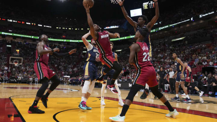 Kyle Lowry #7 of the Miami Heat drives to the basket during the second half against the New Orleans Pelicans(Photo by Eric Espada/Getty Images)