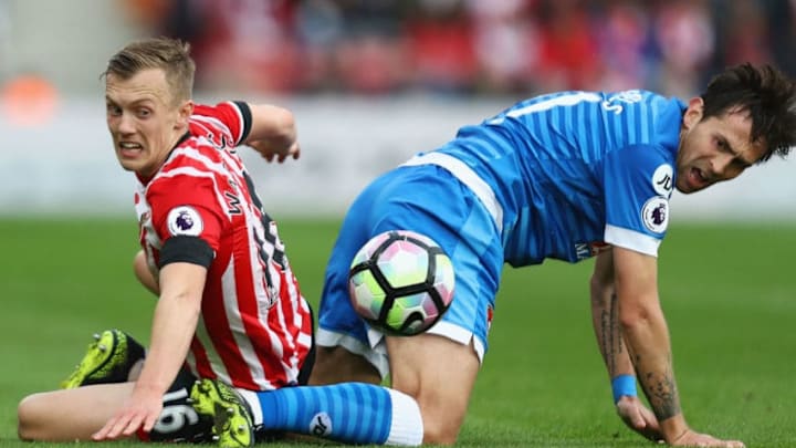 SOUTHAMPTON, ENGLAND - APRIL 01: Charlie Daniels of AFC Bournemouth (R) fouls James Ward-Prowse of Southampton (L) during the Premier League match between Southampton and AFC Bournemouth at St Mary's Stadium on April 1, 2017 in Southampton, England. (Photo by Bryn Lennon/Getty Images)